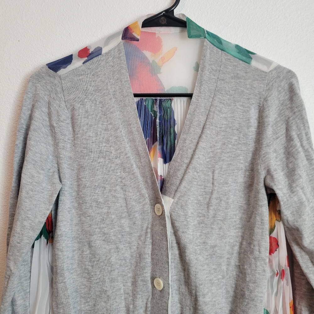 Sacai Designer Contrast Panel Pleated Flower Print Cardigan Size 2 - Picture 6 of 12